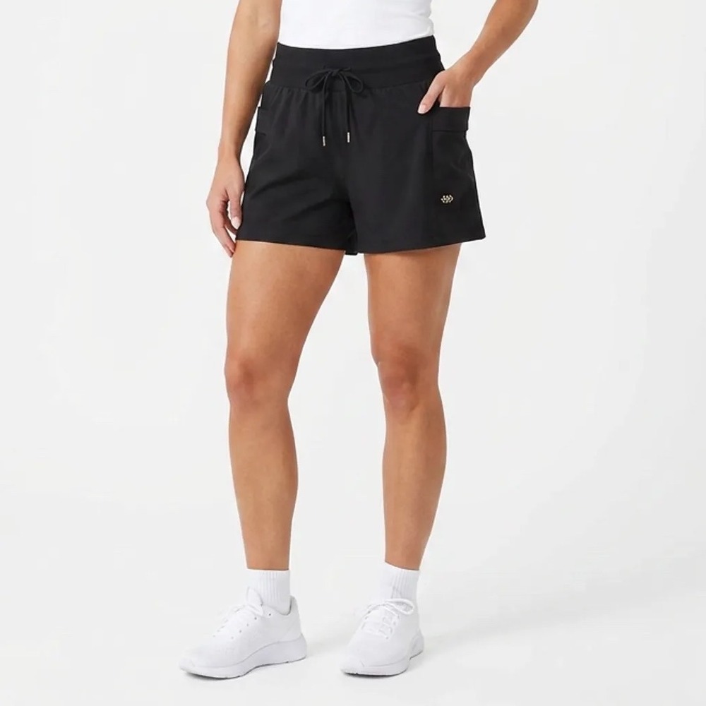 LEG3ND Shorts Womens Medium Black Stretch Mid Rise Side Pockets Drawstring Waist